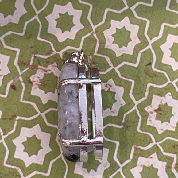 Natural Rainbow Moonstone Shimmering Iridescent Oval SS Plated Pendant - New - Picture 4 of 7